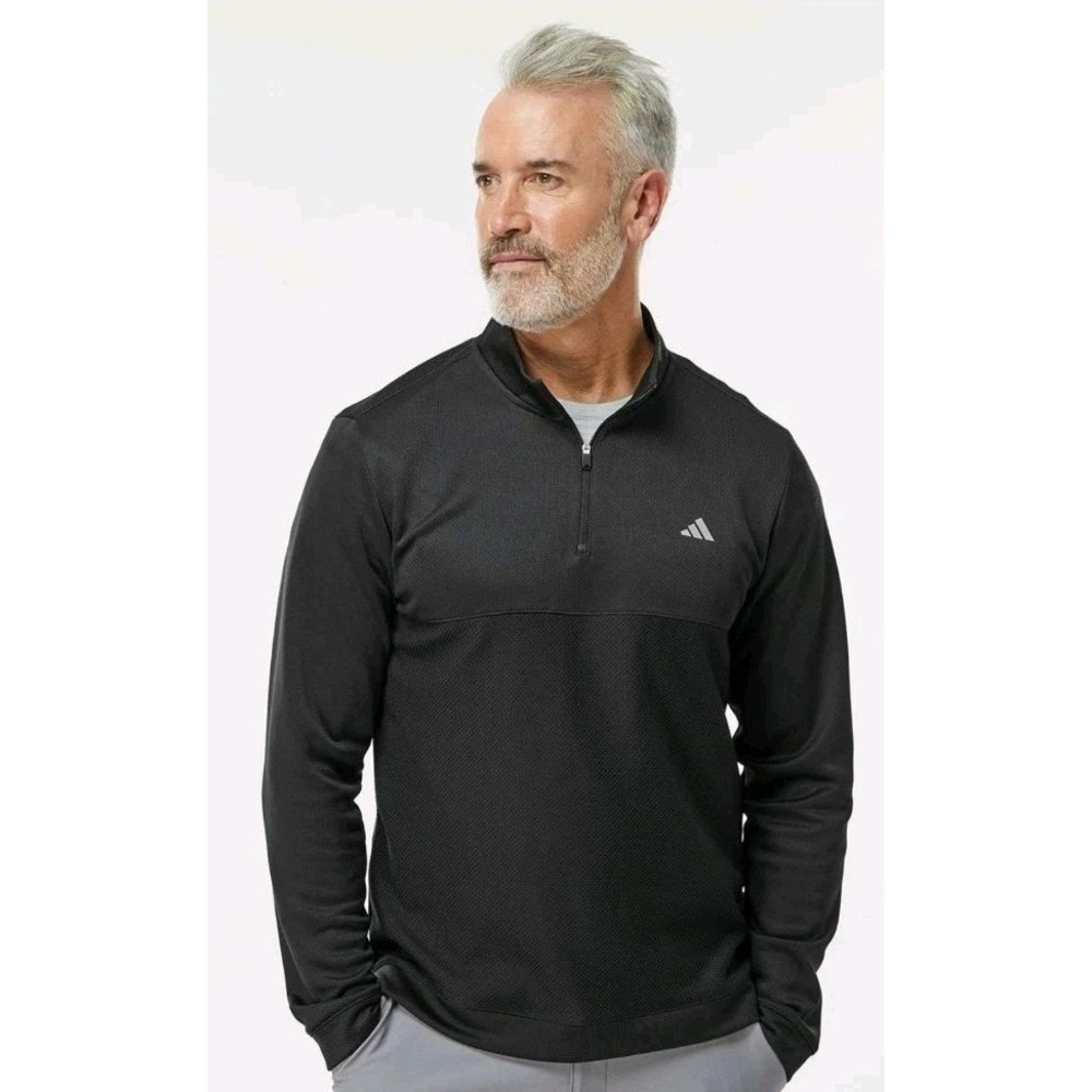 Adidas‎ Men's Textured 1/4 Zip Pullover Long Sleeve Black  Logo ADVR0915 Size L